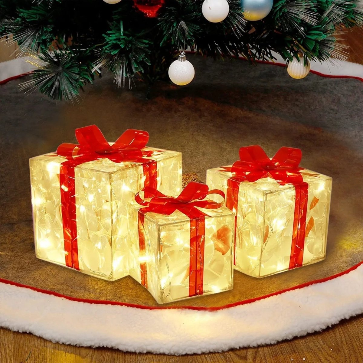 LED Weihnachtsdeko Geschenkbox warmweiß beleuchtet für innen außen