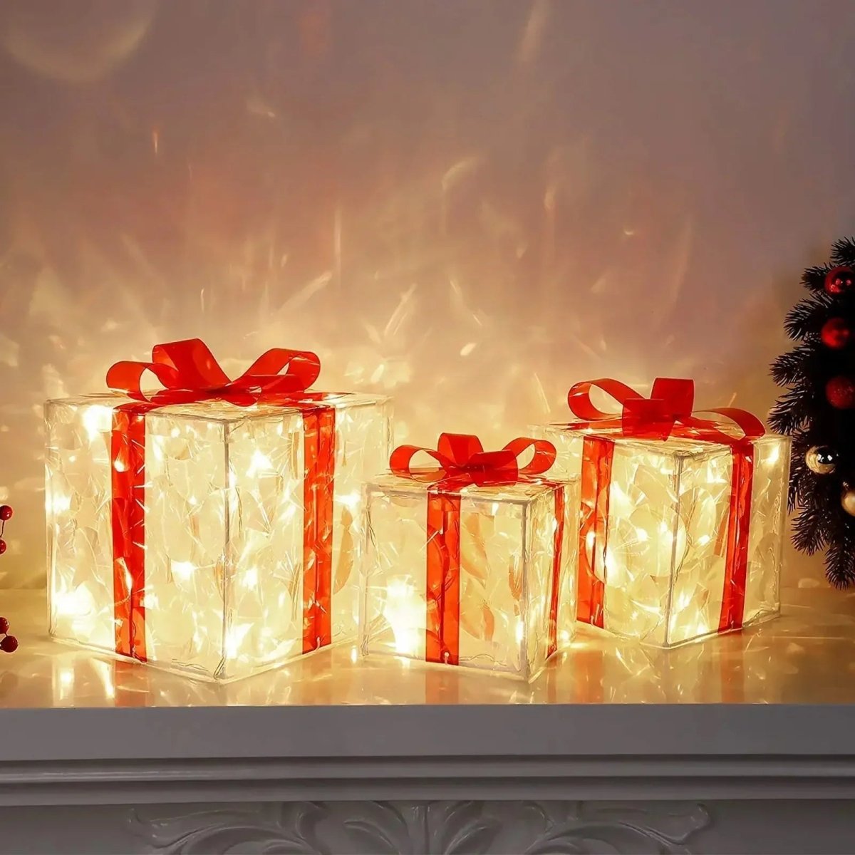 LED Weihnachtsdeko Geschenkbox warmweiß beleuchtet für innen außen