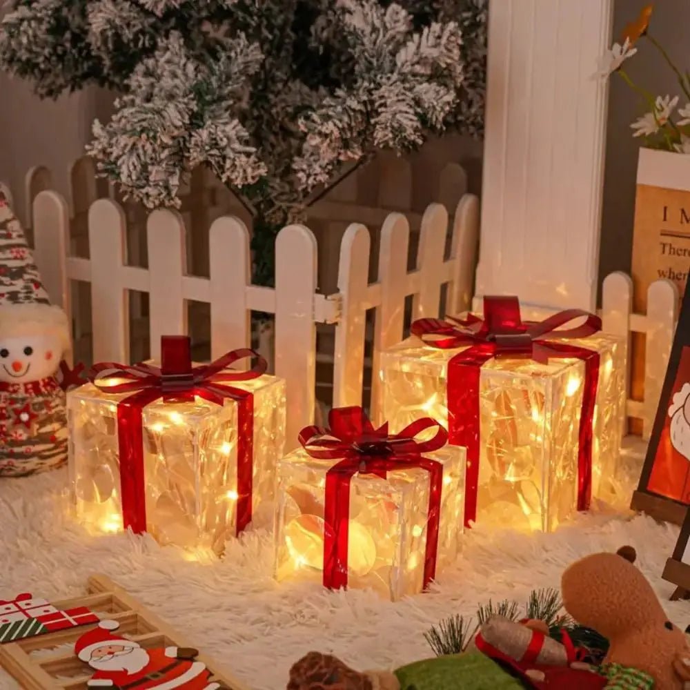 LED Weihnachtsdeko Geschenkbox warmweiß beleuchtet für innen außen