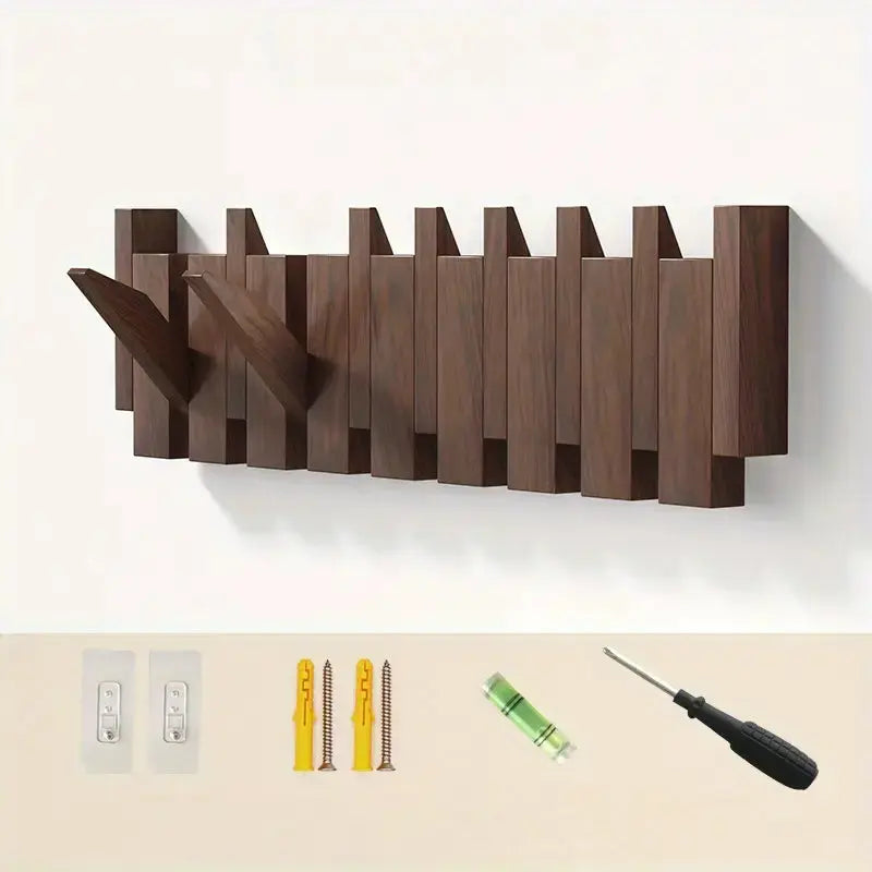 Wandgarderobe mit 8 klappbaren Haken aus Hartholz für Flur