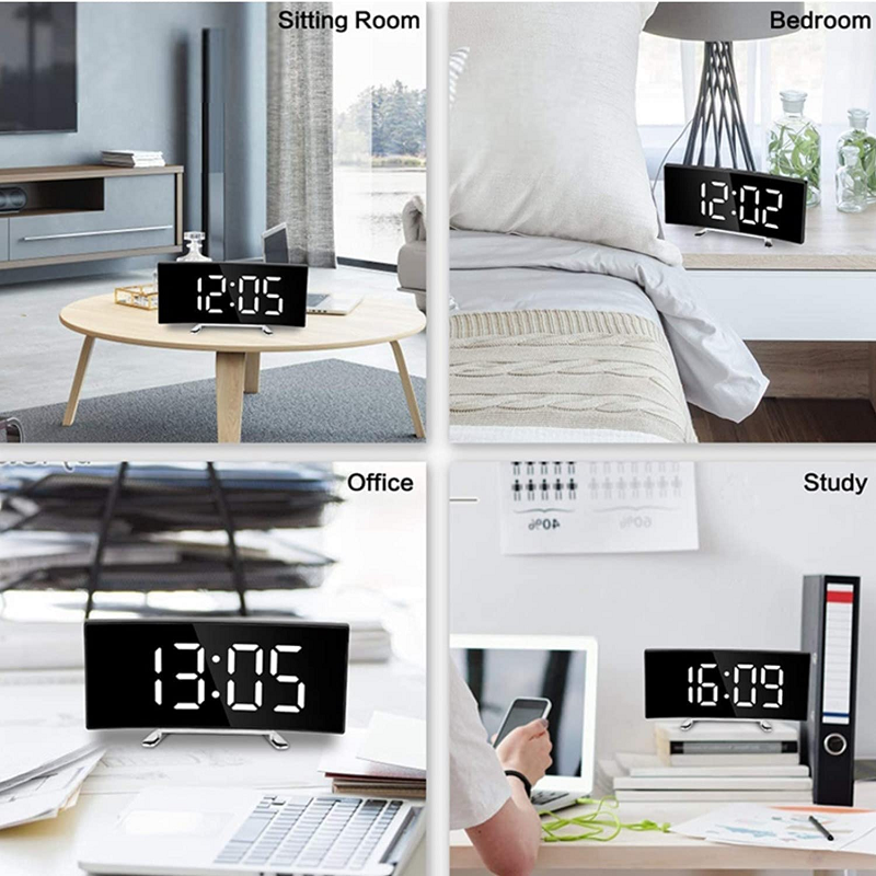 Digitaler Wecker mit gebogenem LED-Spiegeldisplay & Crescendo-Alarm