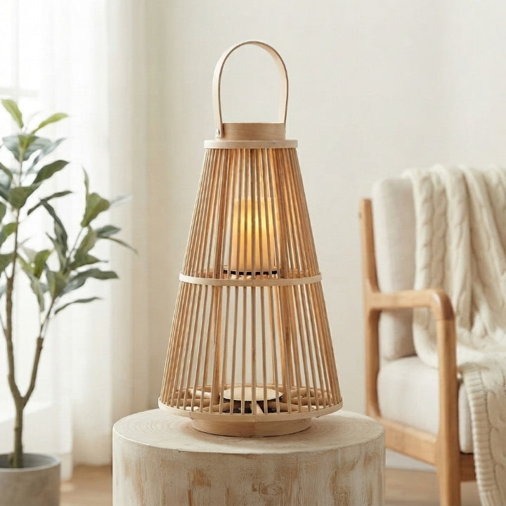 Rattan Laterne mit flammenloser LED-Kerze – handgeflochten
