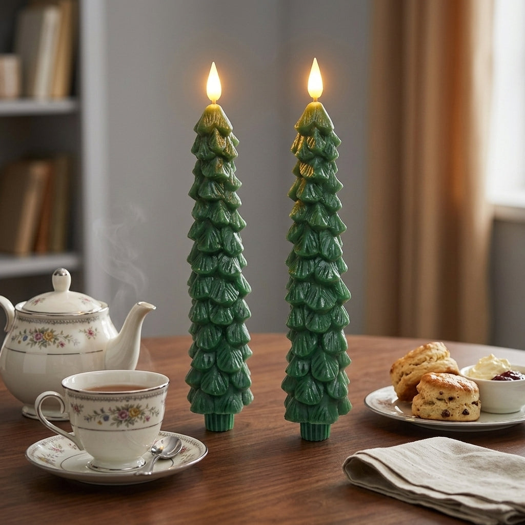 Kerze Tannenform mit Flammeneffekt und Fernbedienung