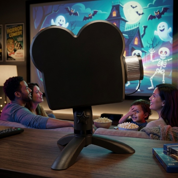 Halloween Projektor mit 12 Gruselvideos, Stativ und Leinwand