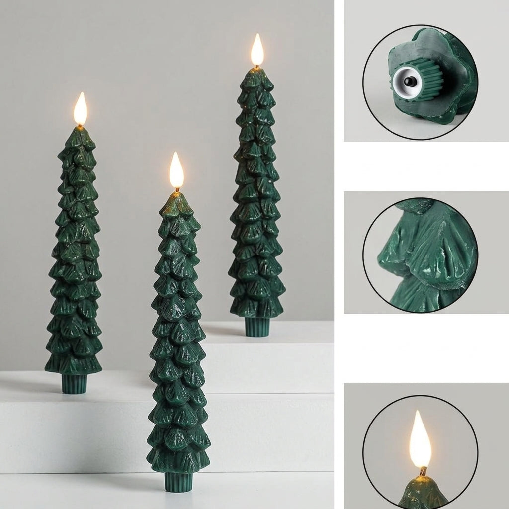 Kerze Tannenform mit Flammeneffekt und Fernbedienung