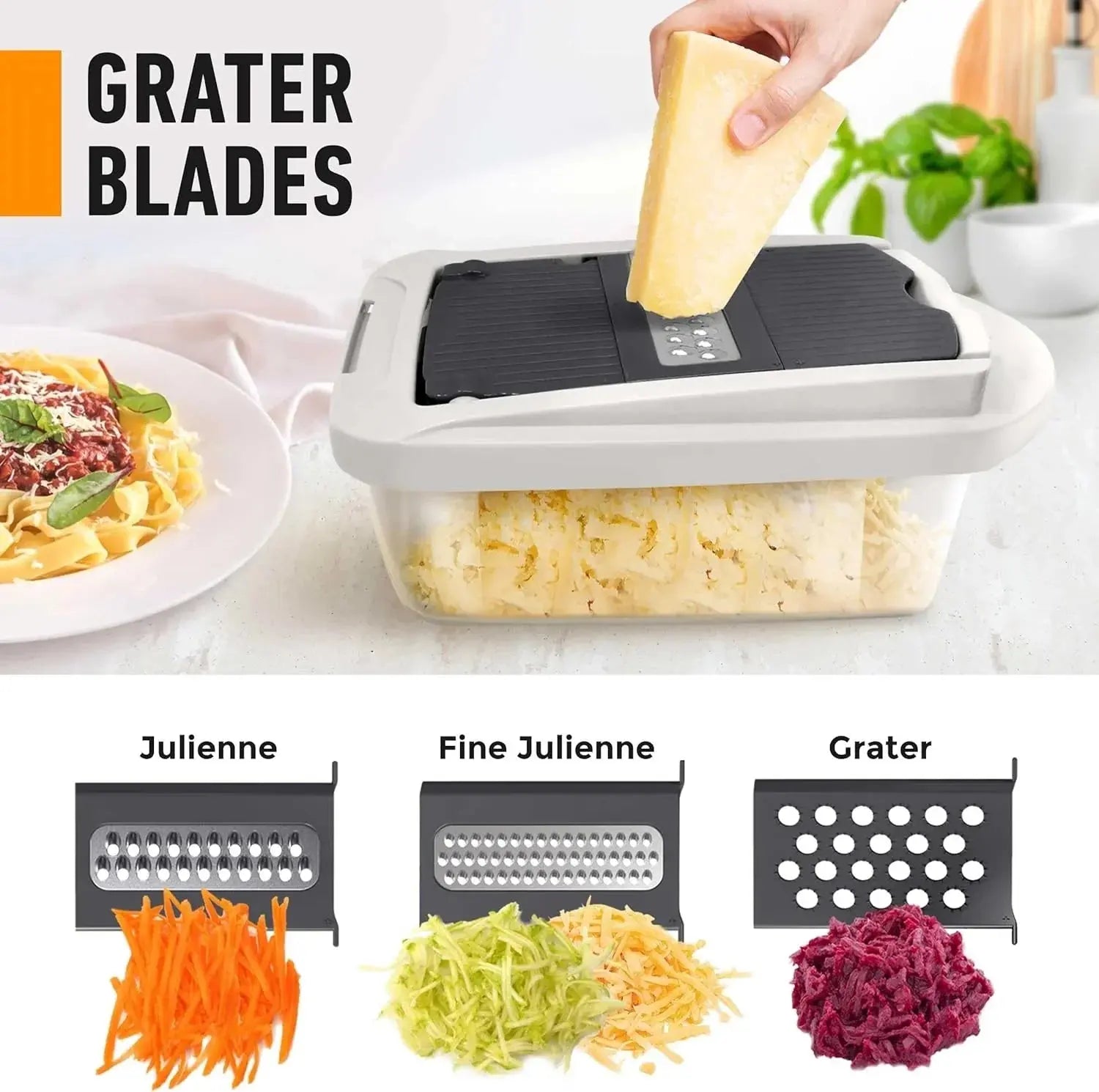 Gemüseschneider mit Auffangbox – Würfeln, Hobeln, Julienne & Reiben