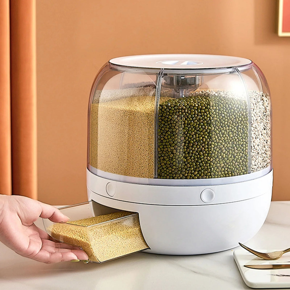 Rotierender Getreidespeicher mit luftdichten Fächern – 10 kg Kapazität