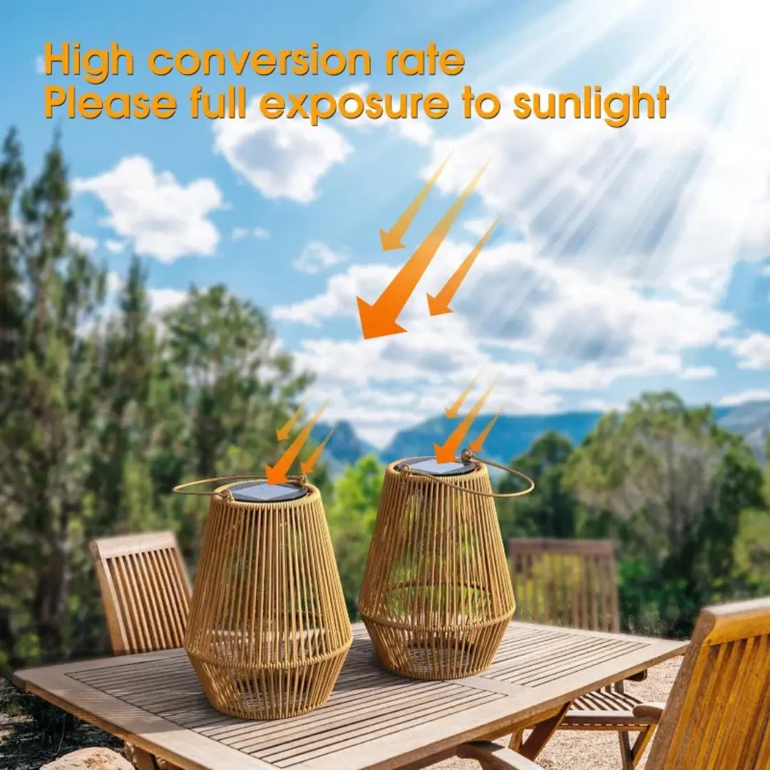 Solar Gartenlaterne Rattan wasserdicht LED Außenbeleuchtung