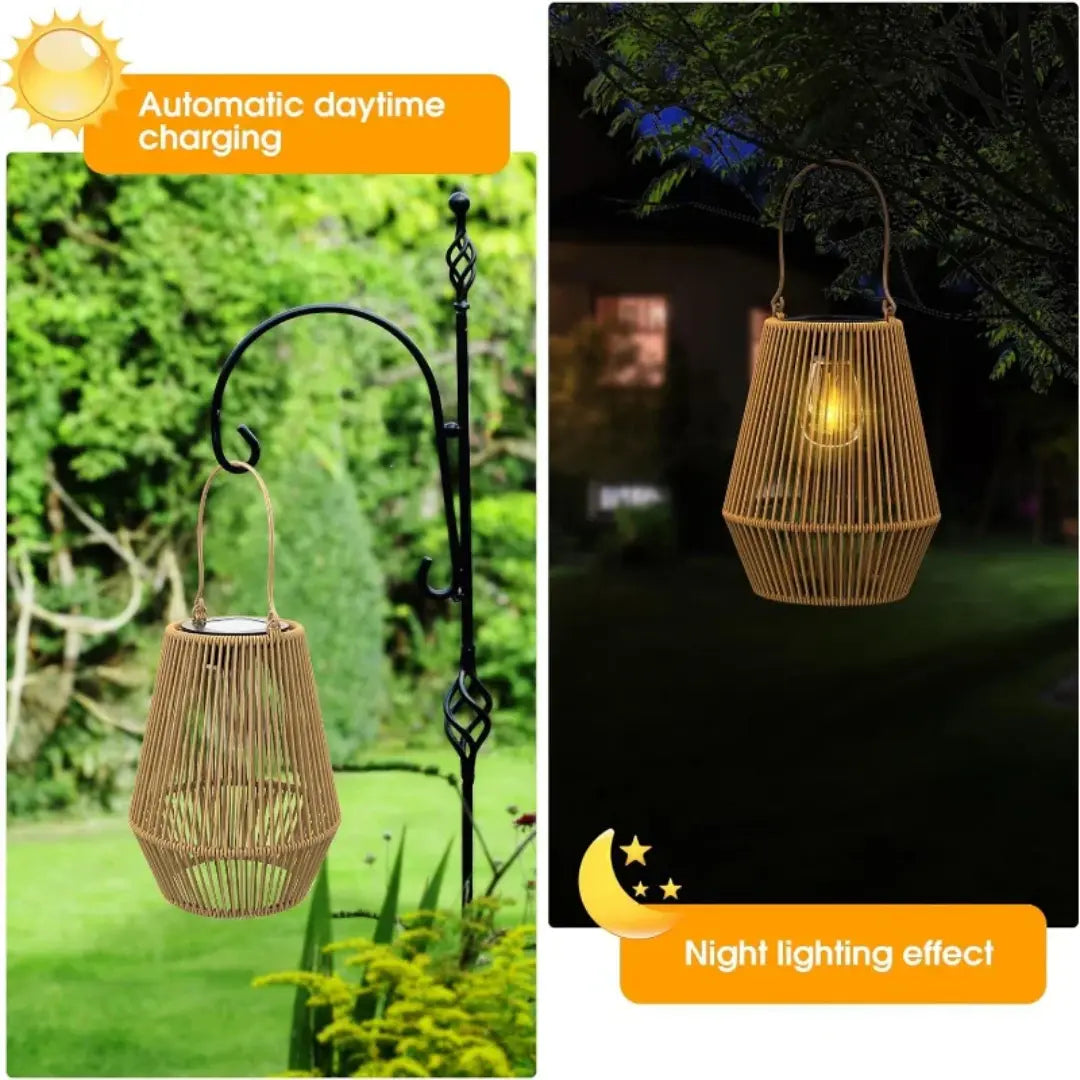 Solar Gartenlaterne Rattan wasserdicht LED Außenbeleuchtung