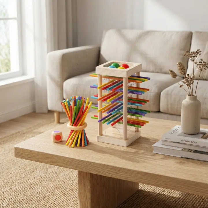 Geschicklichkeitsspiel Holz Kugelturm für Kinder ab 3 Jahren