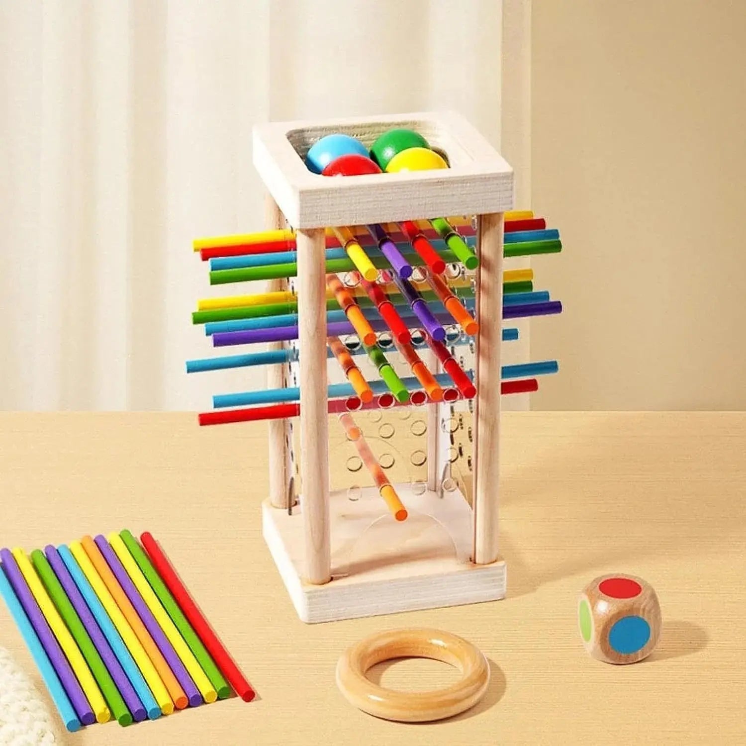 Geschicklichkeitsspiel Holz Kugelturm für Kinder ab 3 Jahren