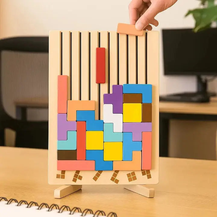 Tetris Puzzle Brett für Schreibtisch mit Standfuß und Vorlagen