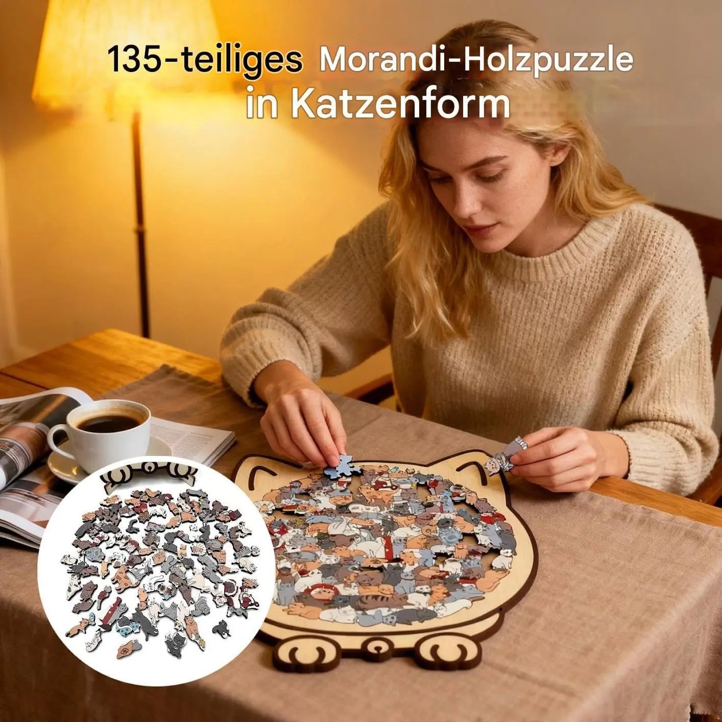 Holzpuzzle Katze 135 Teile - Dekoratives Puzzle aus Holz