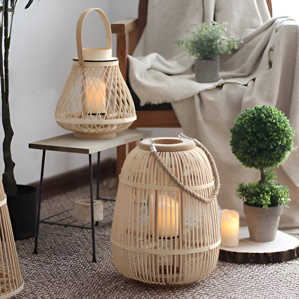 Rattan Laterne mit LED-Kerze – Handgeflochten für Innen und Außen