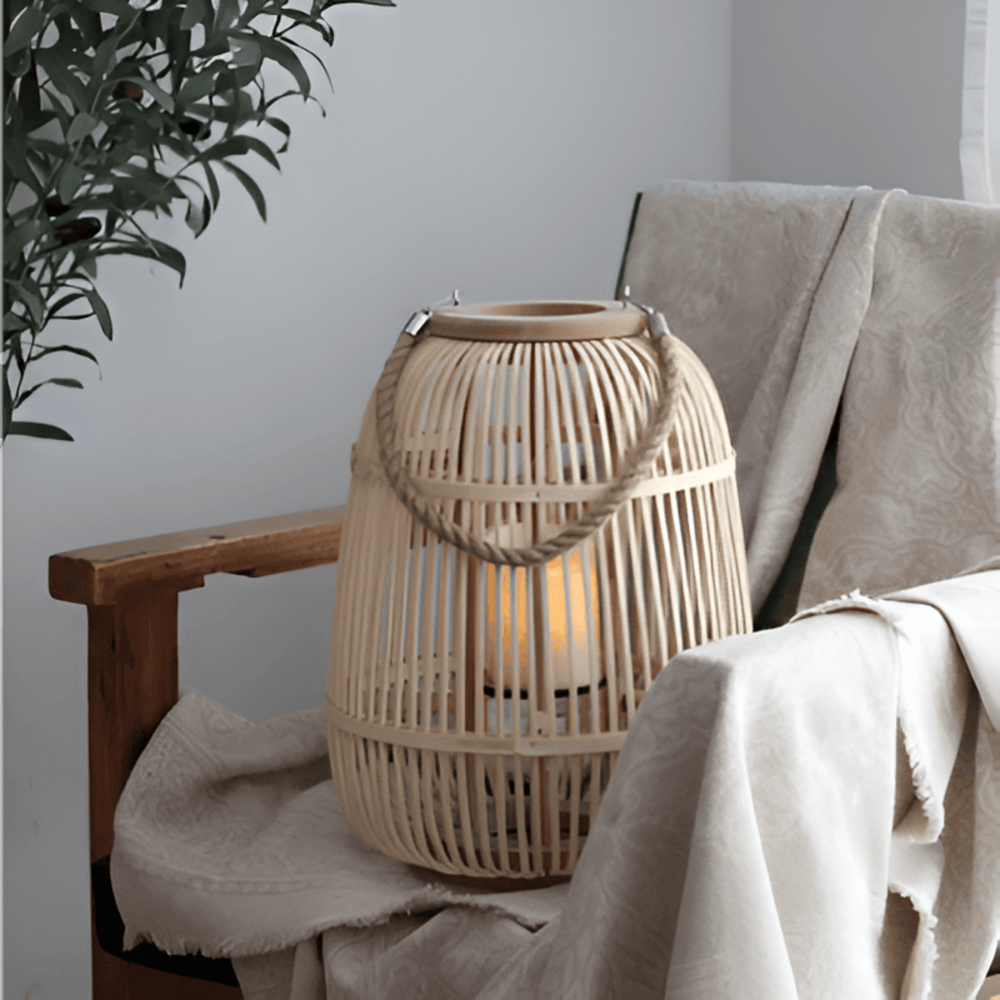 Rattan Laterne mit LED-Kerze – Handgeflochten für Innen und Außen