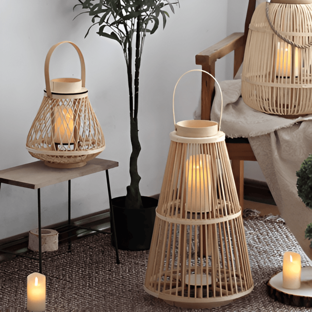 Rattan Laterne mit LED-Kerze – Handgeflochten für Innen und Außen