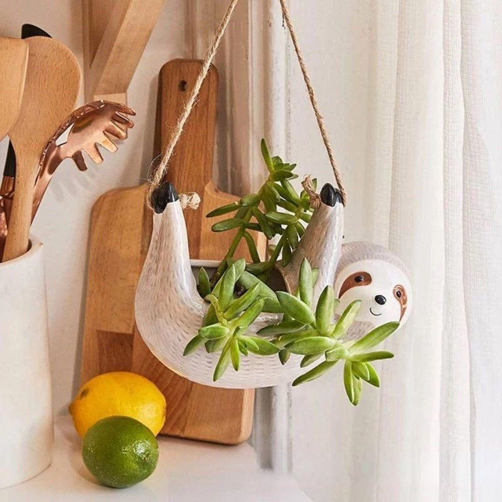 Handgefertigter Keramik-Blumentopf im Faultier-Design für Sukkulenten
