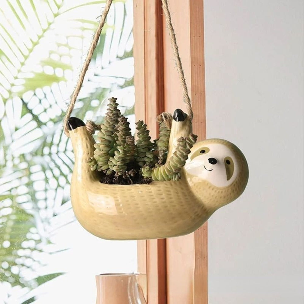 Handgefertigter Keramik-Blumentopf im Faultier-Design für Sukkulenten