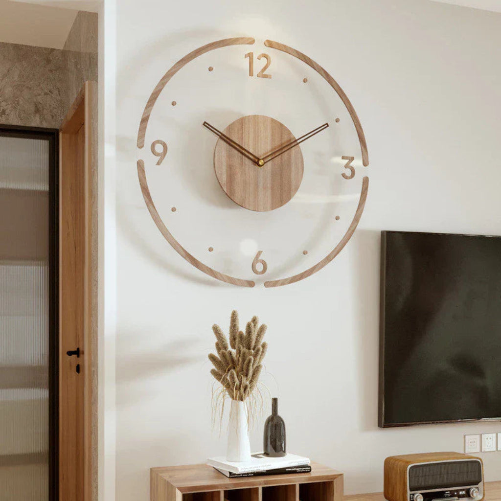 Lautlose Wanduhr aus Holz und Acryl – modernes Rundzifferblatt 35 cm
