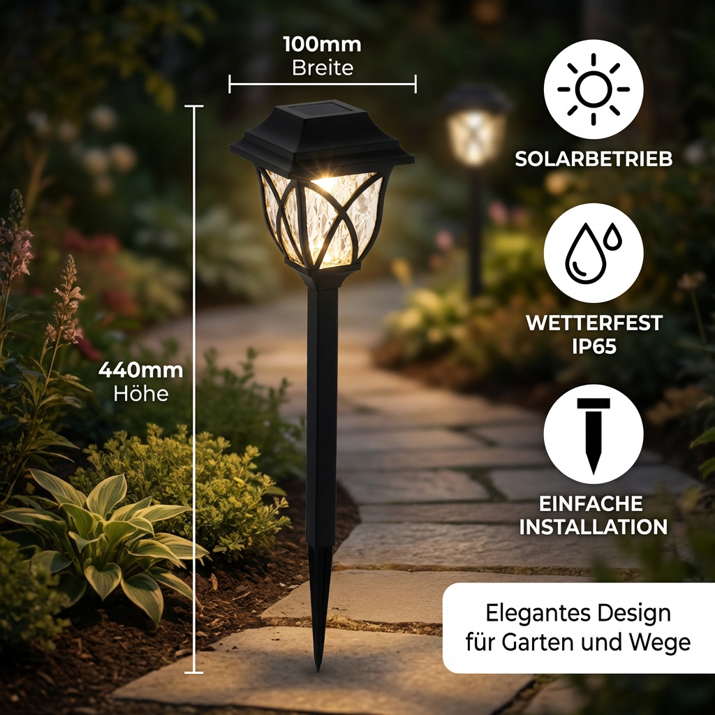 Solar LED Wegleuchten mit Dämmerungssensor für Gartenwege