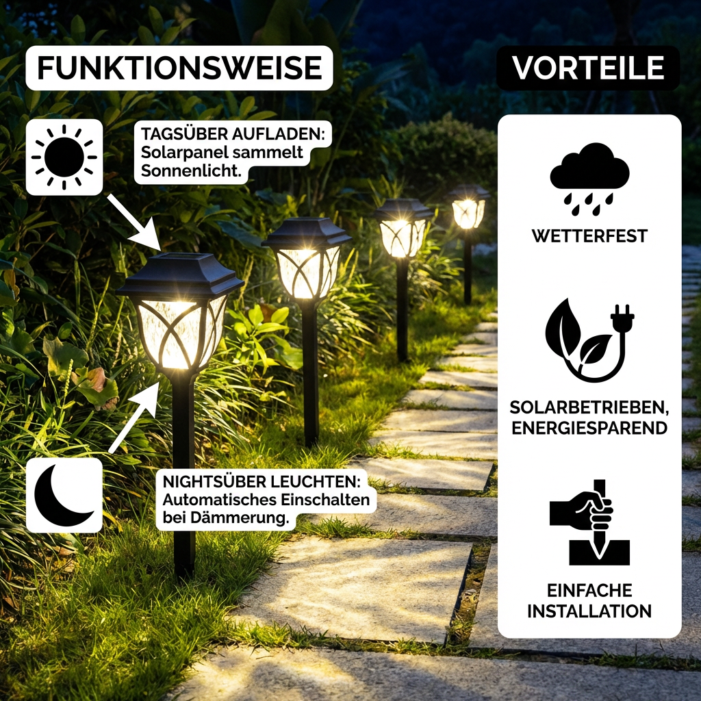 Solar LED Wegleuchten mit Dämmerungssensor für Gartenwege