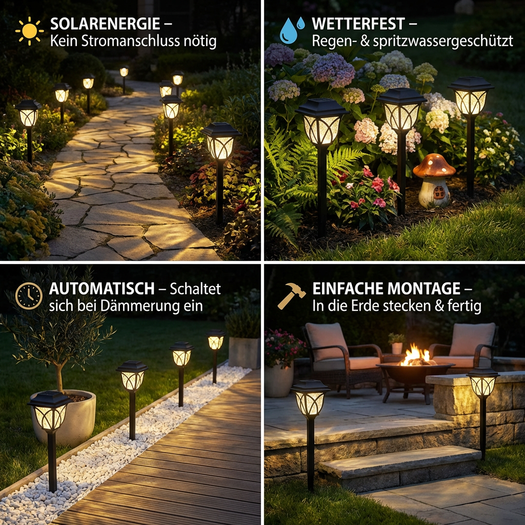 Solar LED Wegleuchten mit Dämmerungssensor für Gartenwege