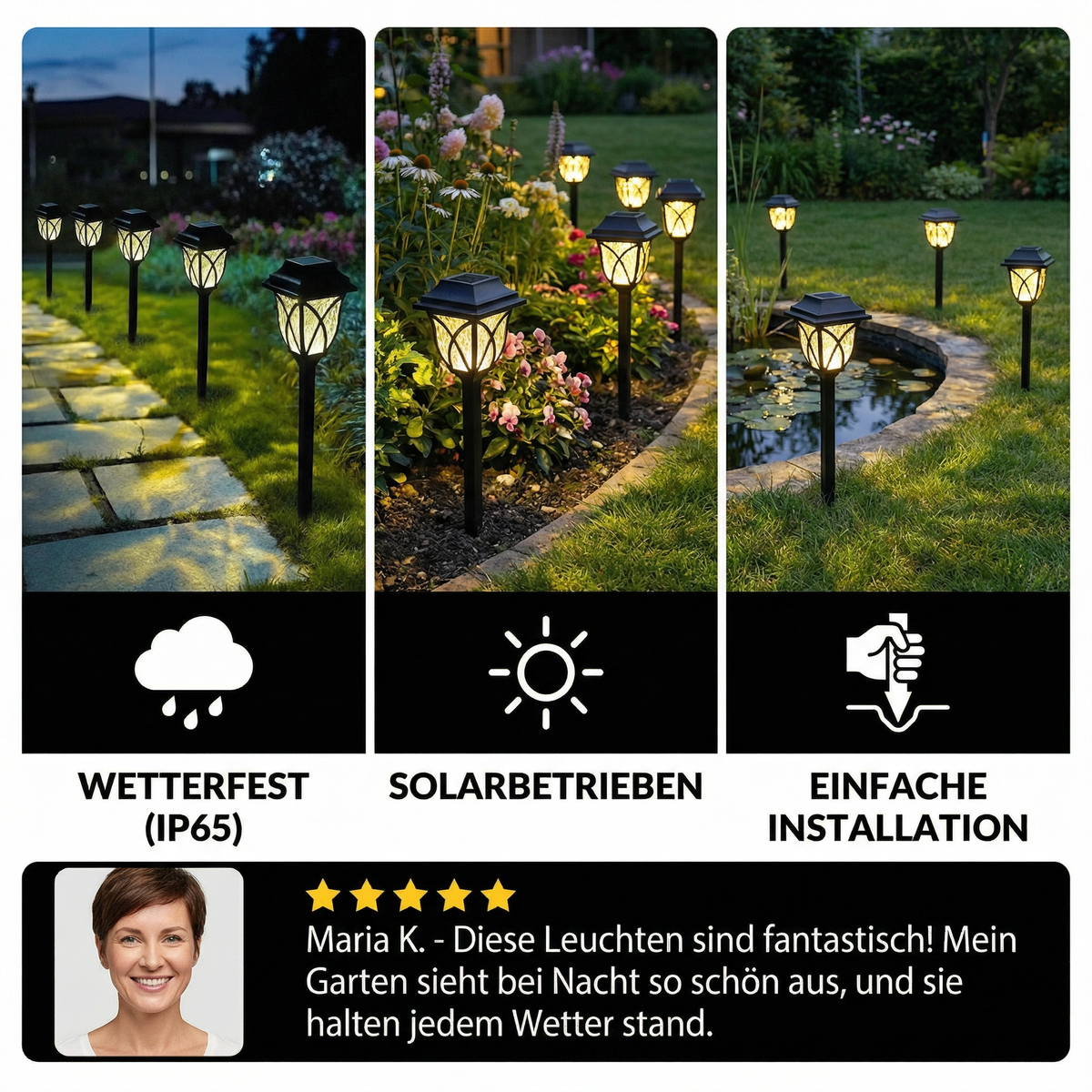 Solar LED Wegleuchten mit Dämmerungssensor für Gartenwege