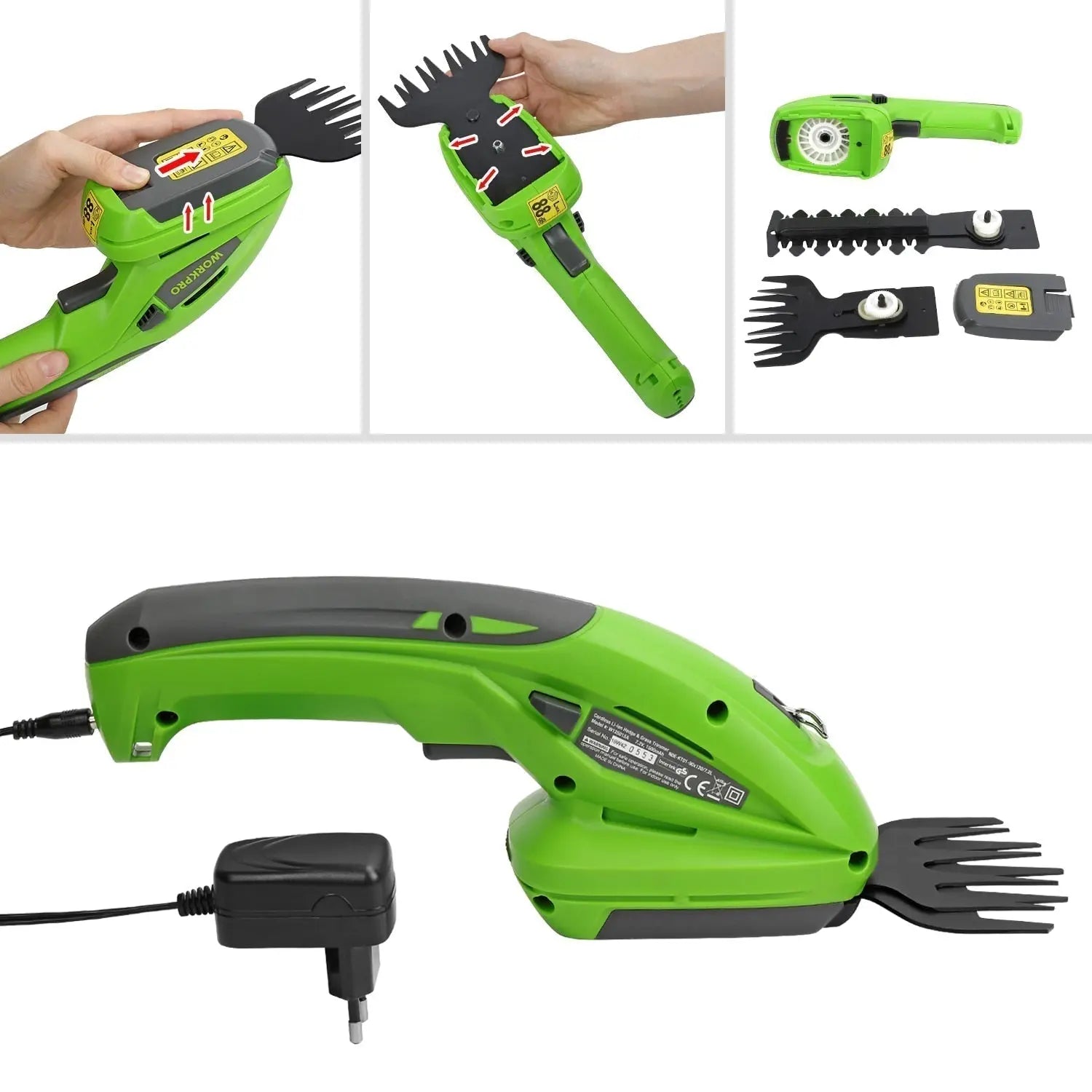 Akku Heckenschere mit Grasschere - 2 in 1 Gartenschere kabellos