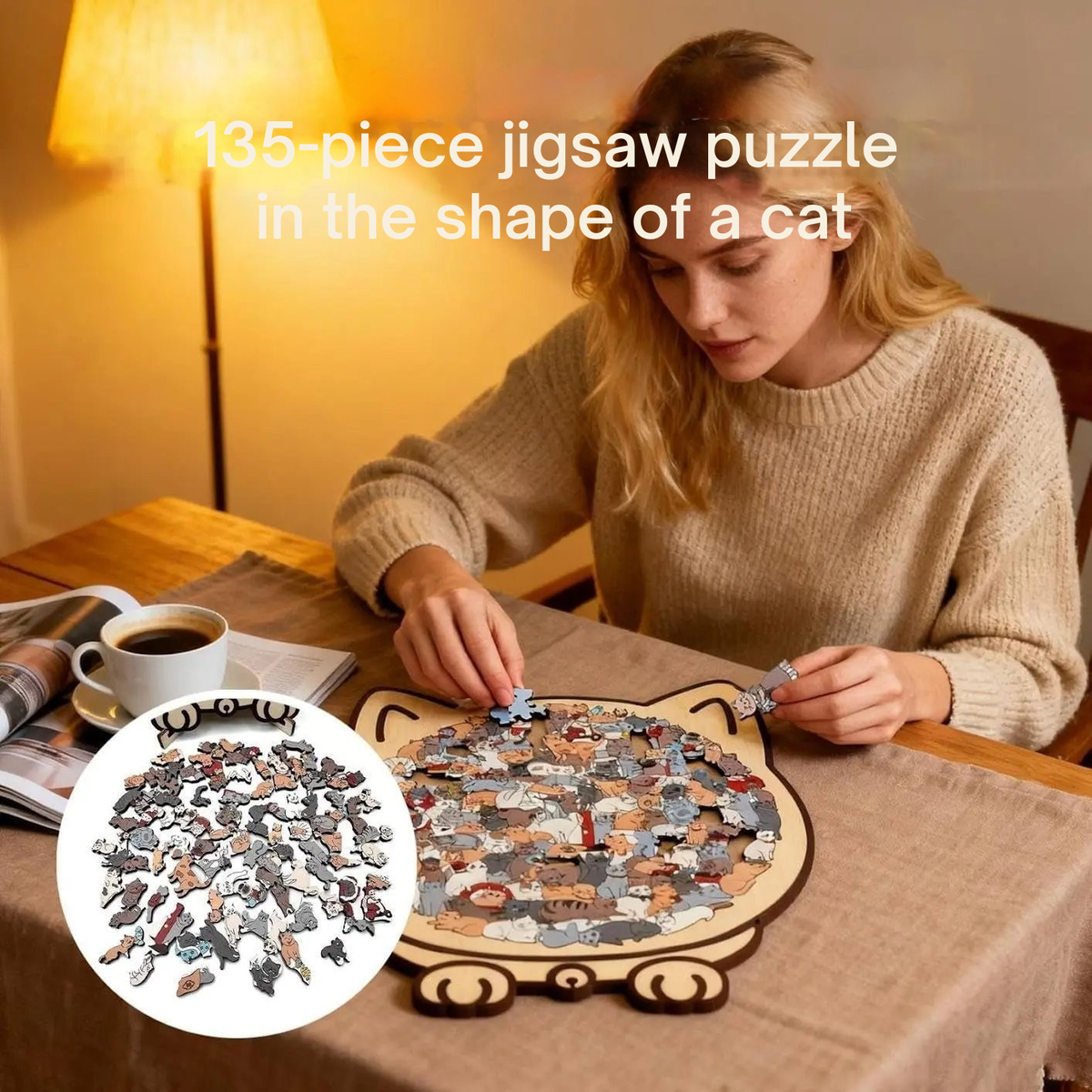 Katzenförmiges Puzzle mit 135 unregelmäßigen Teilen zum Entspannen