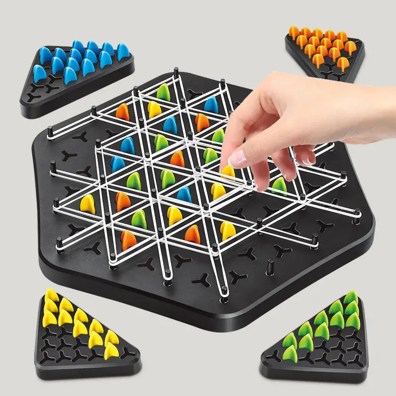 Strategiespiel mit Dreiecken und Gummibändern für 2-4 Spieler ab 6 Jahren