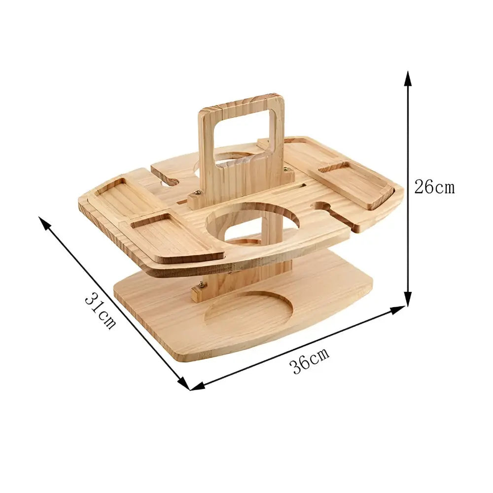Klappbarer Picknick Weintisch aus Holz mit Glashalterung und Snackfächern