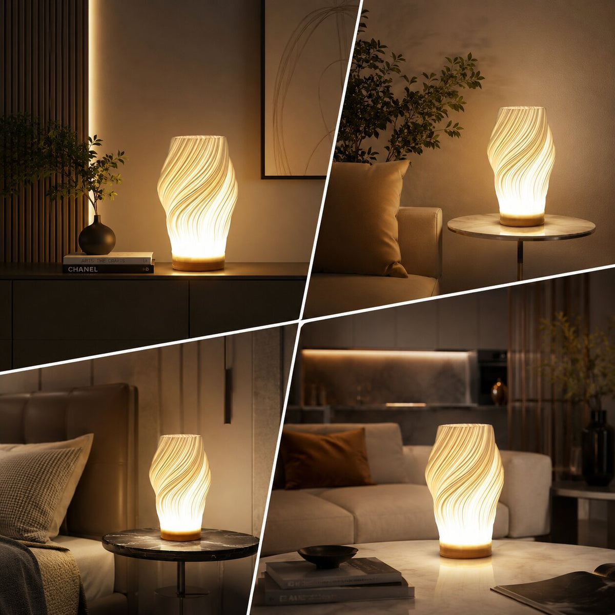 LED Tischlampe mit skulpturaler Struktur und Licht-Schatteneffekt