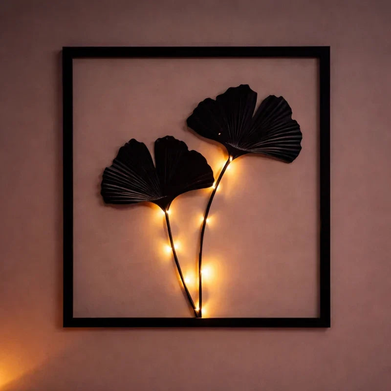 Wanddekoration mit Blättermotiv – 3er-Set mit warmweißem Licht