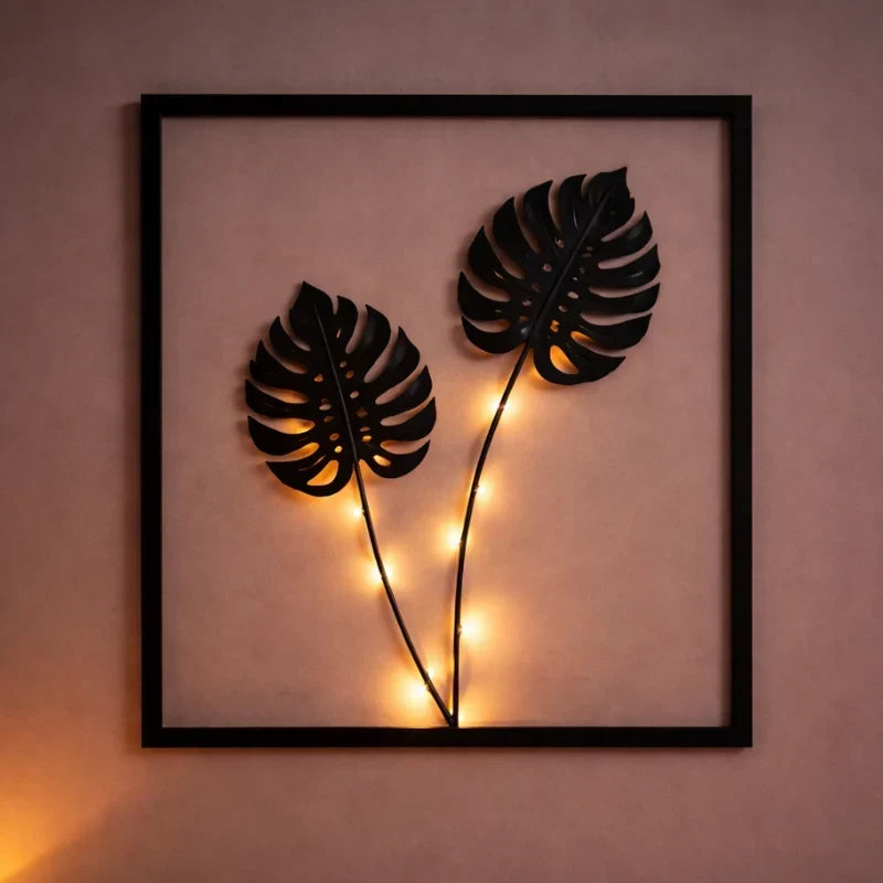 Wanddekoration mit Blättermotiv – 3er-Set mit warmweißem Licht