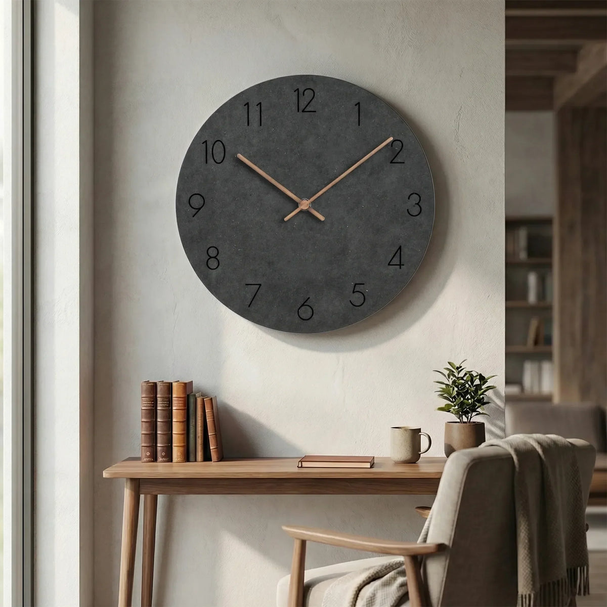 Runde Wanduhr mit lautlosem Uhrwerk – minimalistisches Design