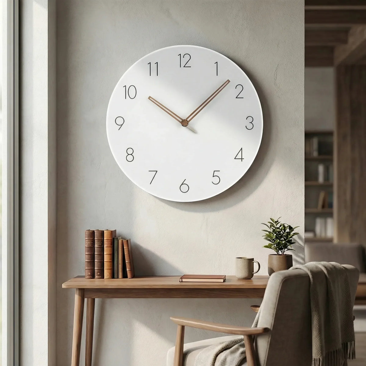 Runde Wanduhr mit lautlosem Uhrwerk – minimalistisches Design