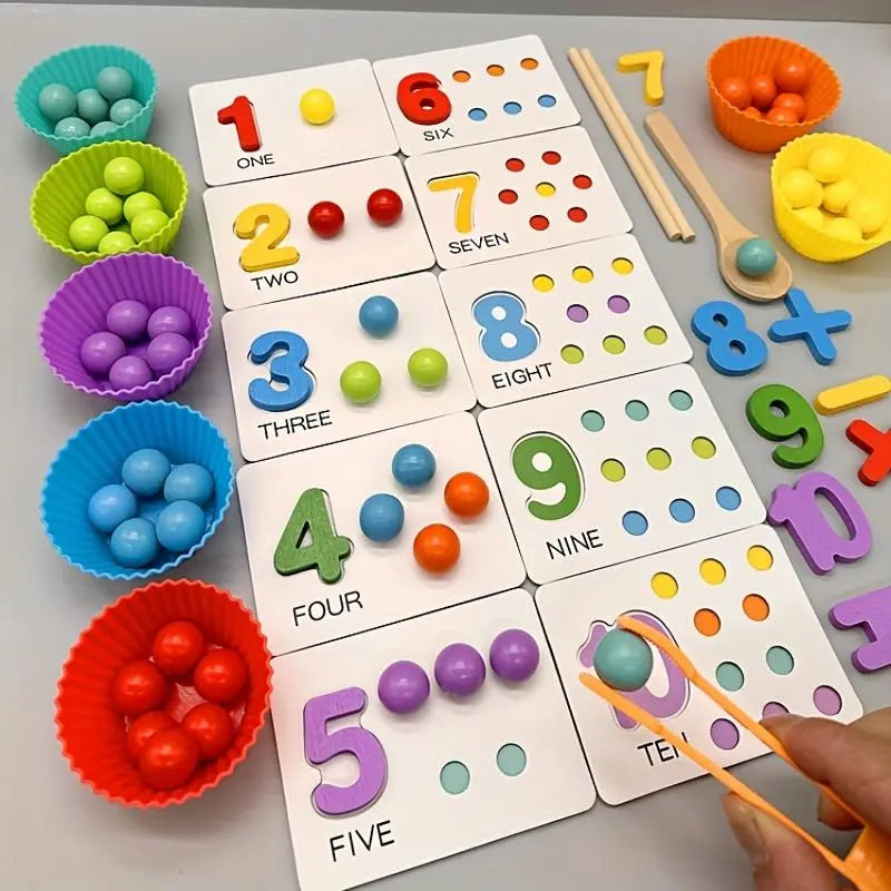 Montessori Zählperlen Set aus Holz für Mathe Lernen Kinder