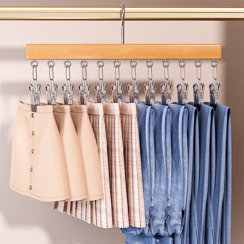 Holz Kleiderbügel mit 12 Clips – platzsparend für Socken