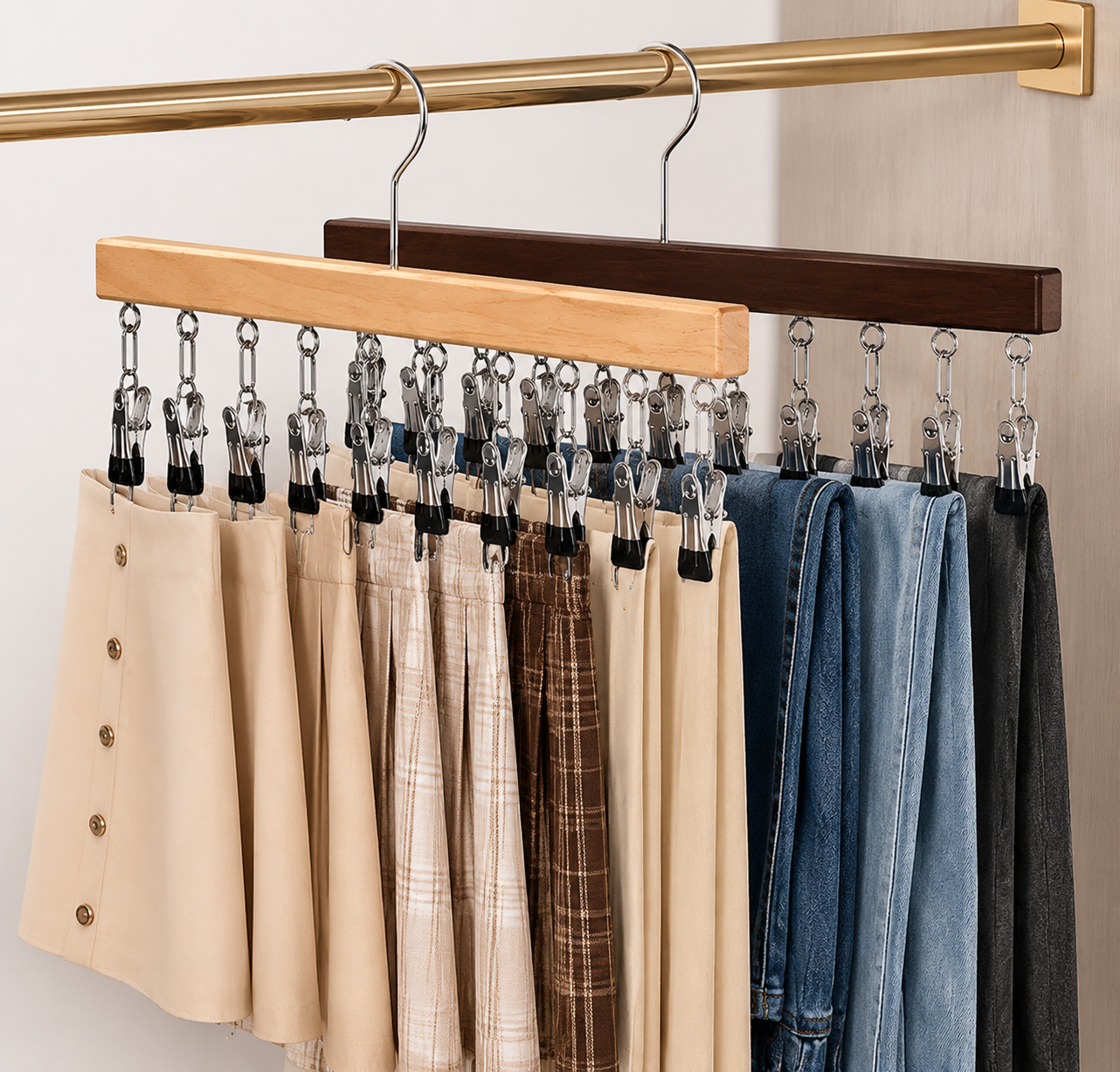 Holz Kleiderbügel mit 12 Clips – platzsparend für Socken