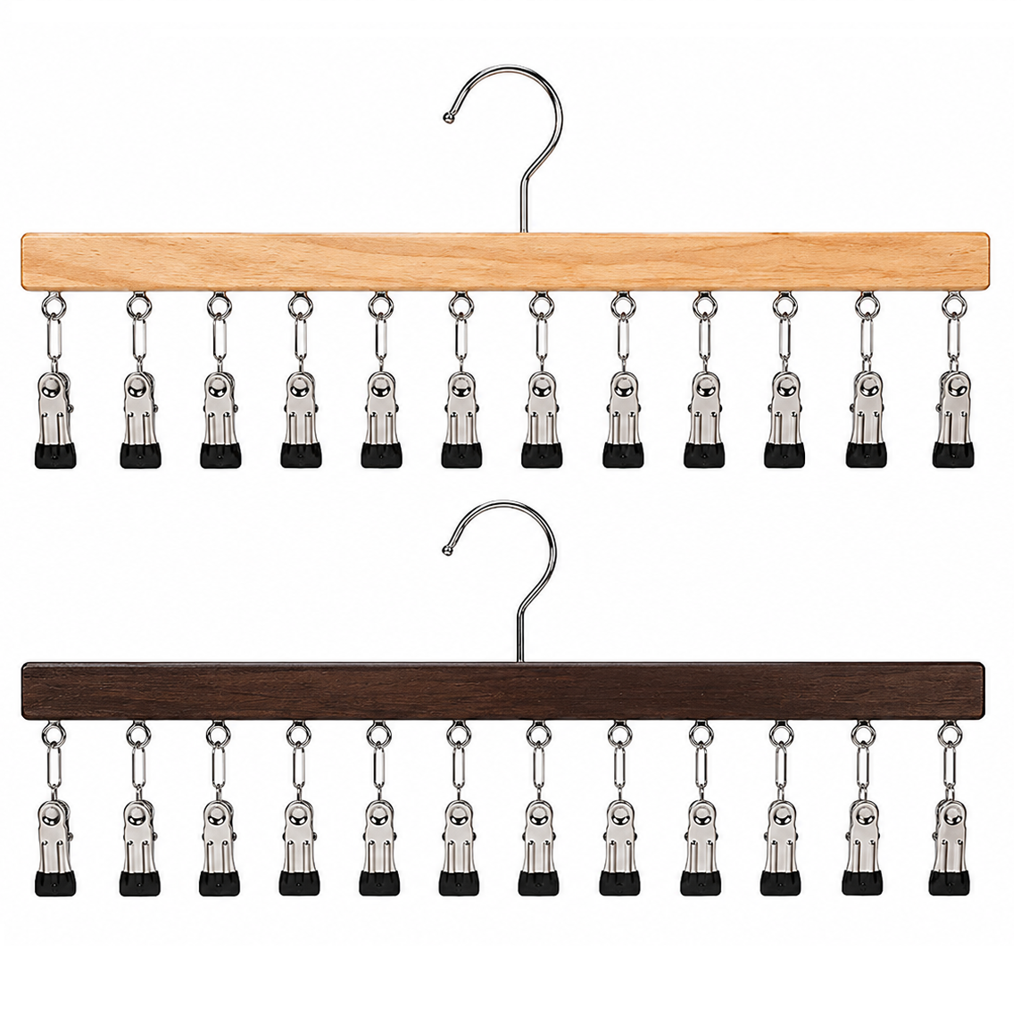 Holz Kleiderbügel mit 12 Clips – platzsparend für Socken