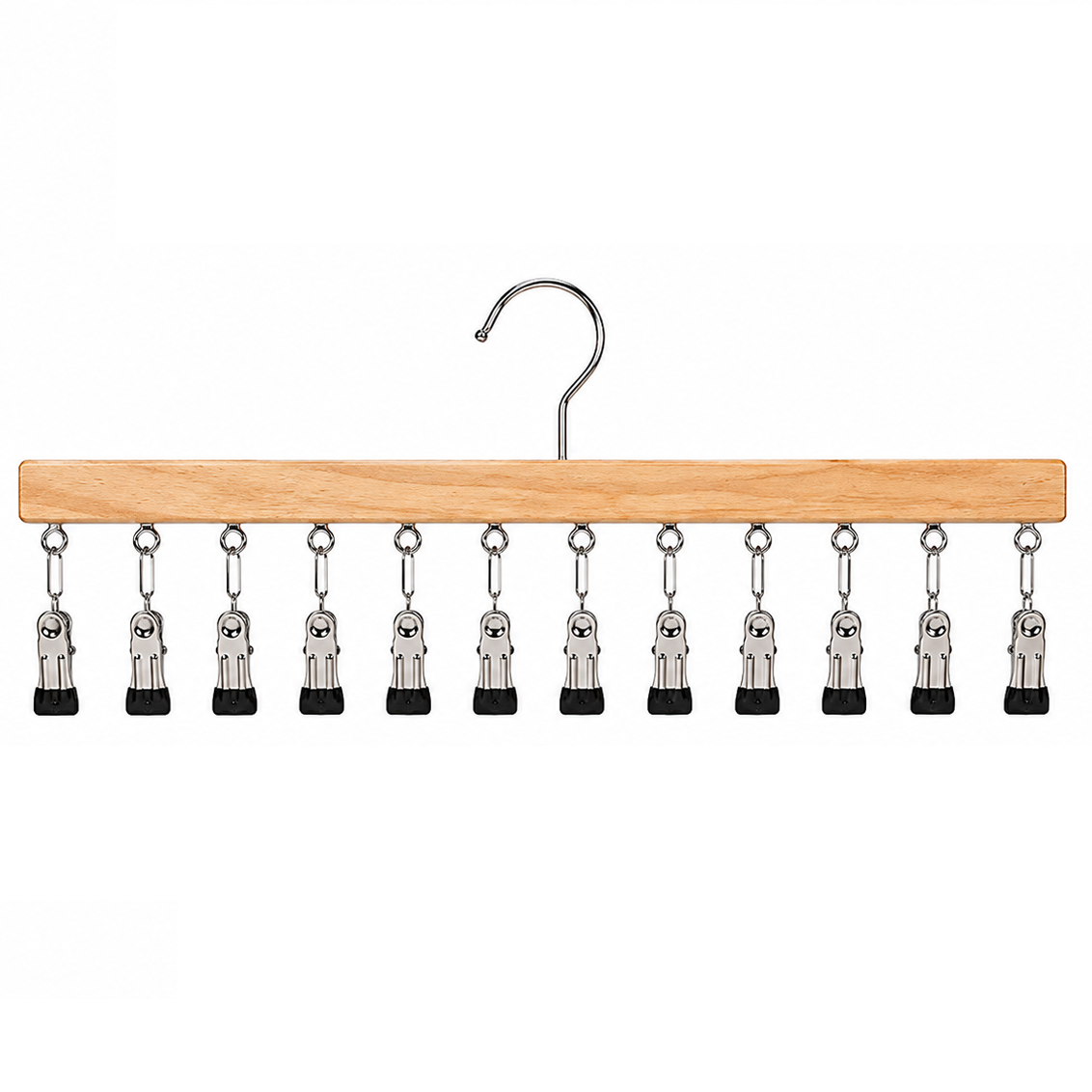 Holz Kleiderbügel mit 12 Clips – platzsparend für Socken