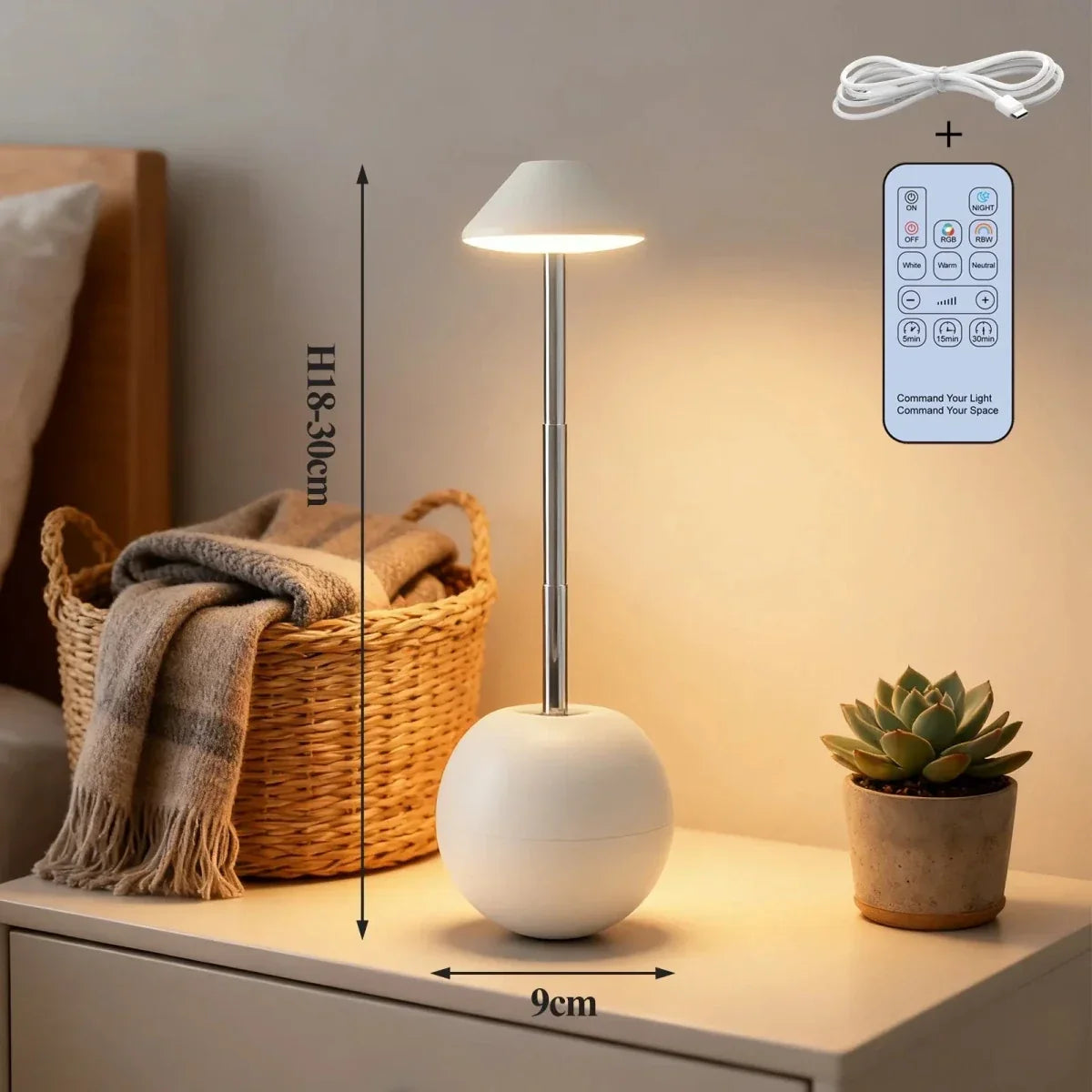 LED Nachttischlampe mit Fernbedienung und USB-Ladefunktion
