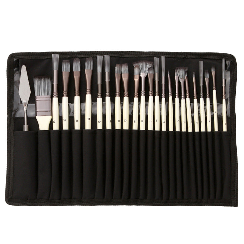 Pinselset 24-teilig mit Palette-Messer für Acryl, Aquarell & Öl