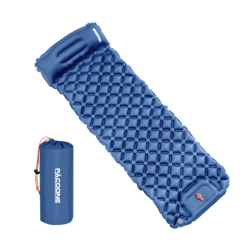 Aufblasbare Schlafmatte mit integrierter Pumpe und Kissen