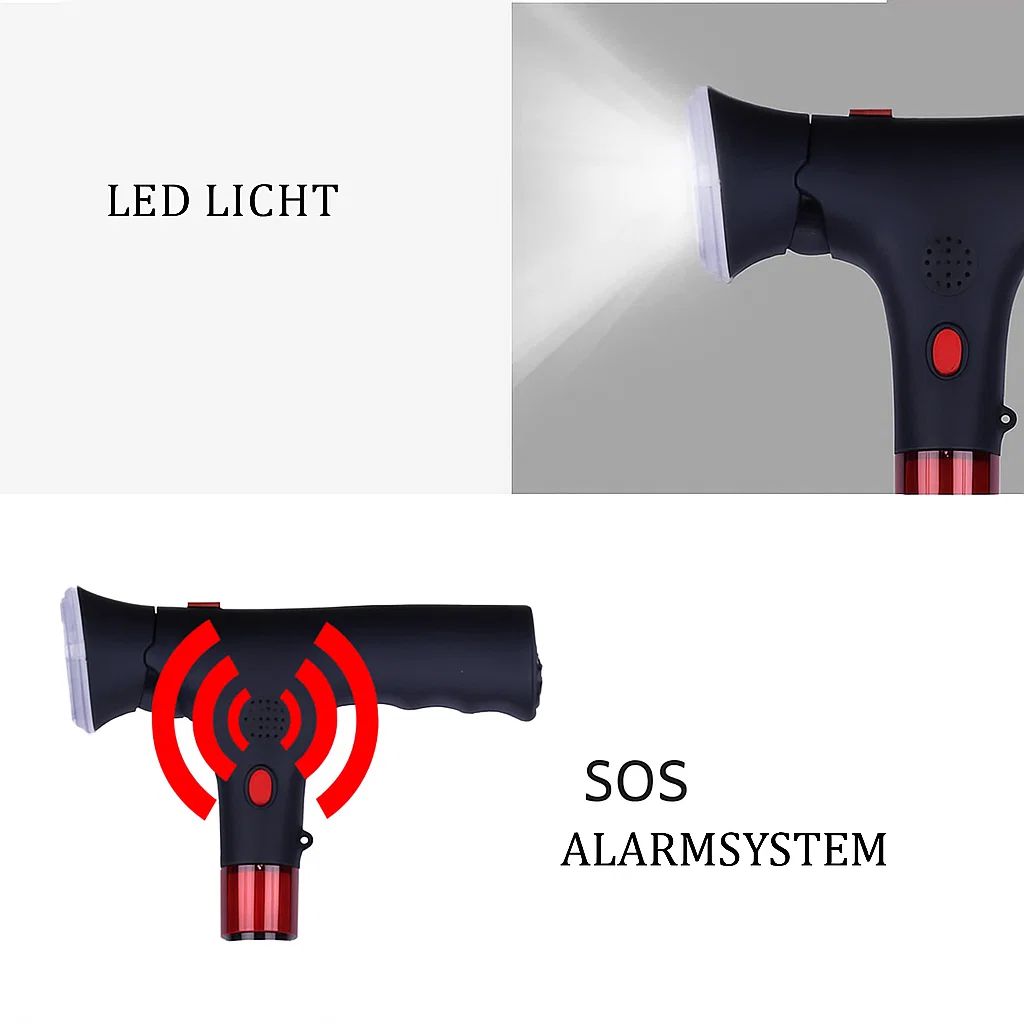 Gehstock höhenverstellbar mit LED-Licht und Alarm aus Aluminium