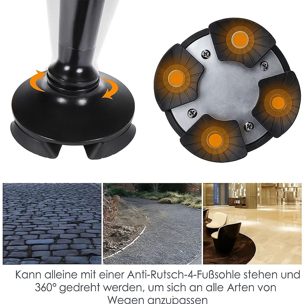 Gehstock höhenverstellbar mit LED-Licht und Alarm aus Aluminium
