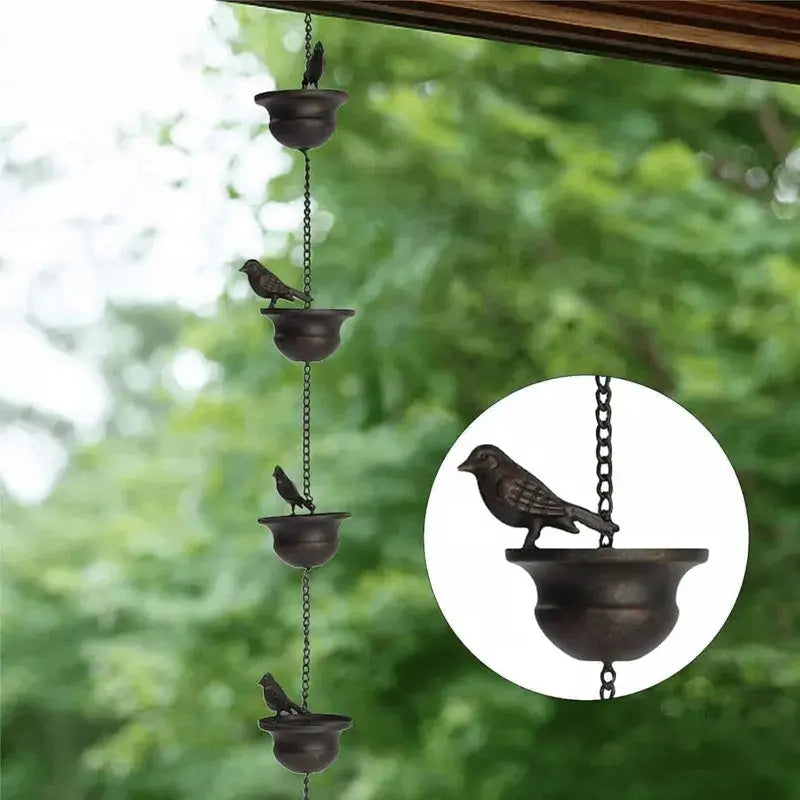 Regenkette 120cm mit 8 Schalen - Gartendekoration aus rostfreiem Eisen