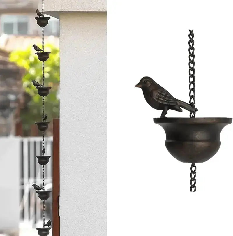 Regenkette 120cm mit 8 Schalen - Gartendekoration aus rostfreiem Eisen