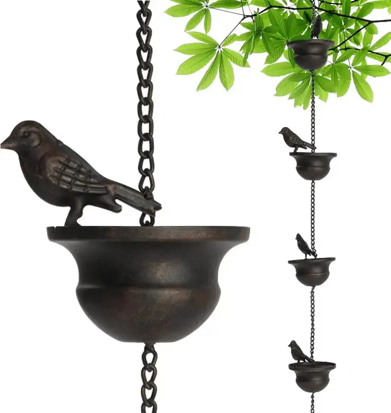 Regenkette 120cm mit 8 Schalen - Gartendekoration aus rostfreiem Eisen