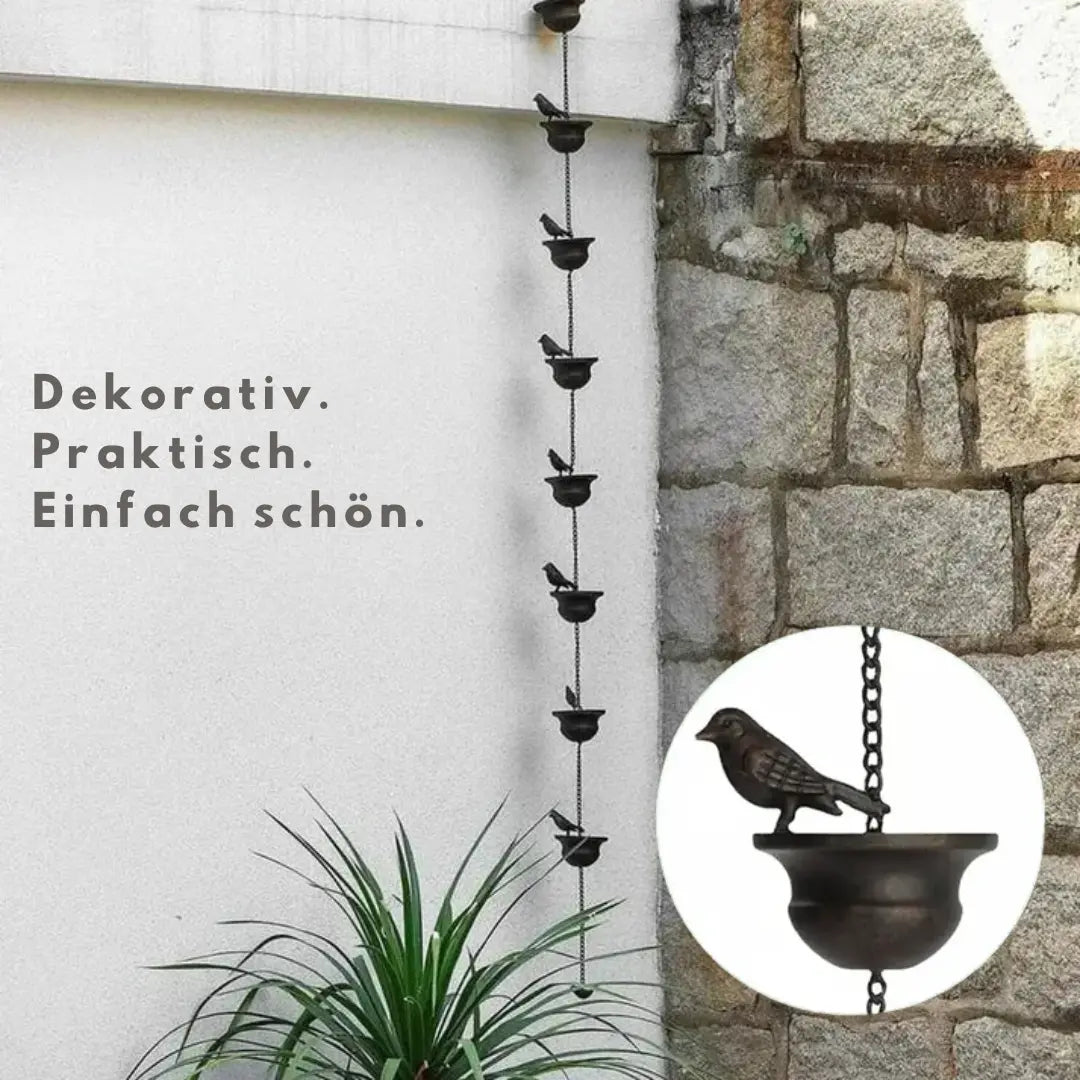 Regenkette 120cm mit 8 Schalen - Gartendekoration aus rostfreiem Eisen